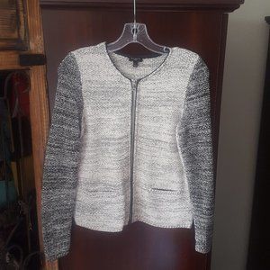 Talbots Leather Trim, Metallic Thread Color Block Knit Moto Jacket